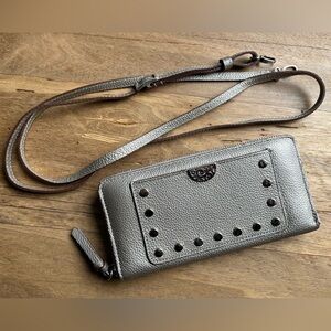 Brighton Pretty Tough Rox Large Zip Wallet Crossbody Zinc
